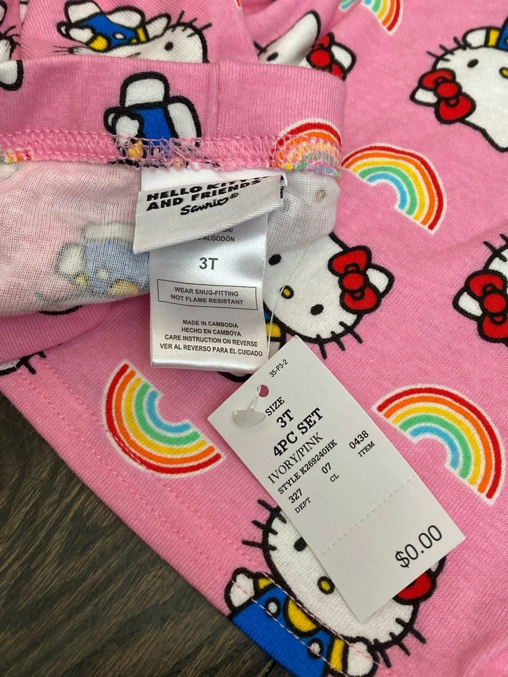 Hello Kitty Pajama Set Long Sleeves Pants 2 Pairs 4-Piece Size 3T